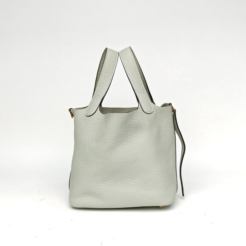 HERMES Picotin18菜籃子0W水晶灰TC皮B刻金扣肩背包-1