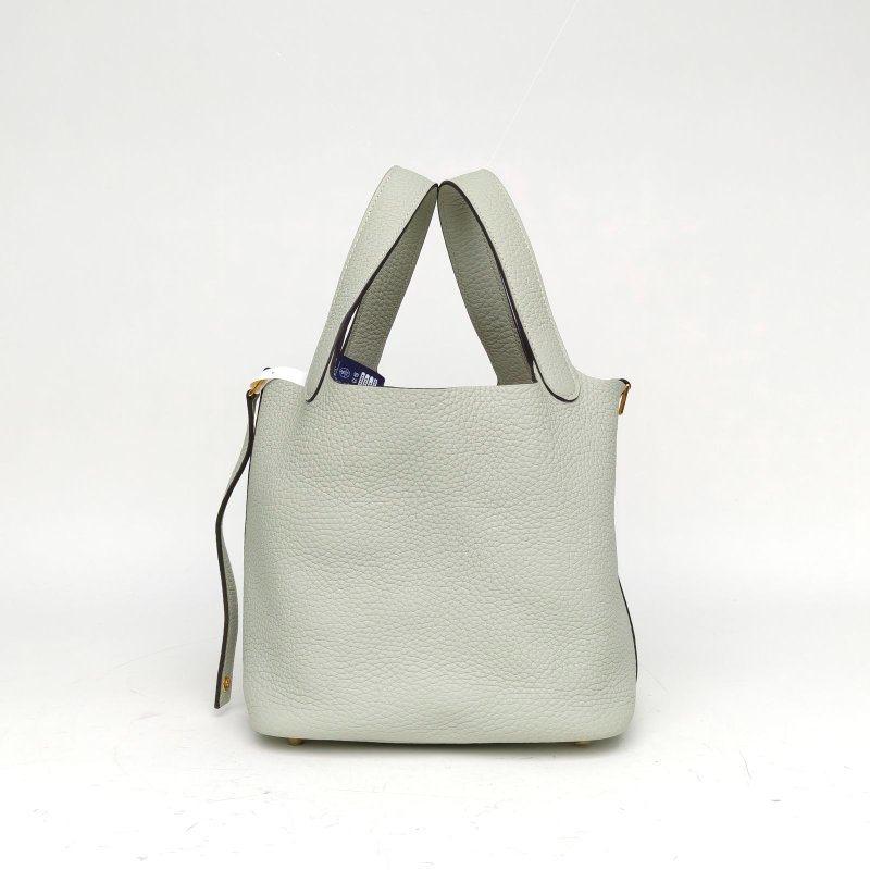 HERMES Picotin18菜籃子0W水晶灰TC皮B刻金扣肩背包-3