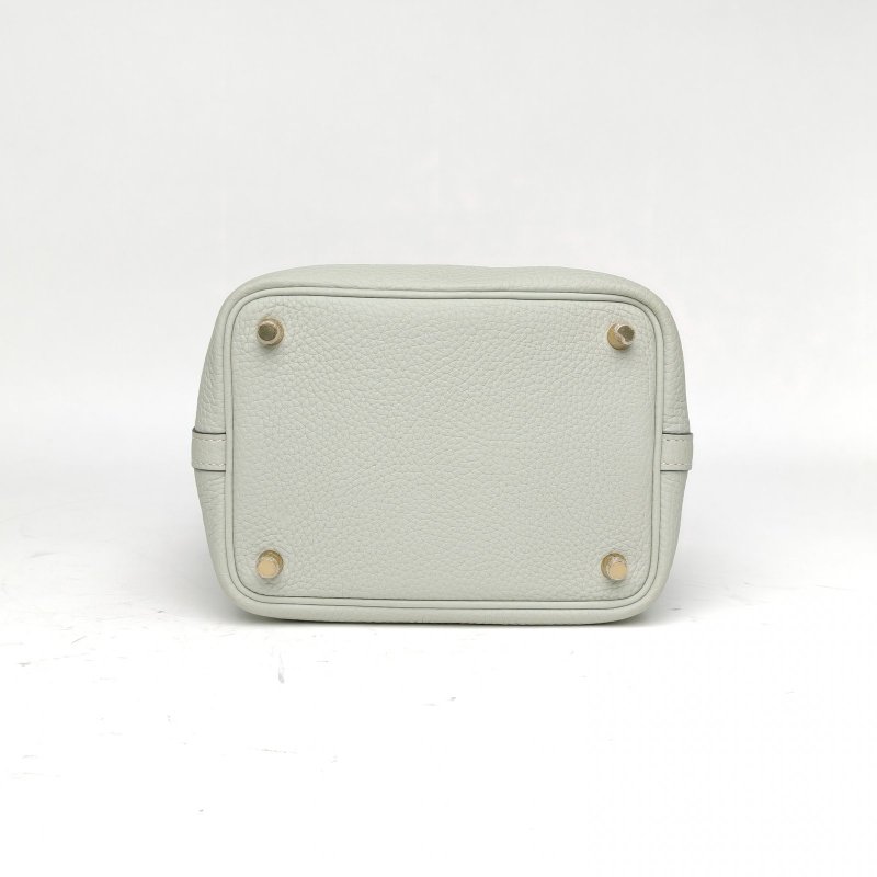 HERMES Picotin18菜籃子0W水晶灰TC皮B刻金扣肩背包-4