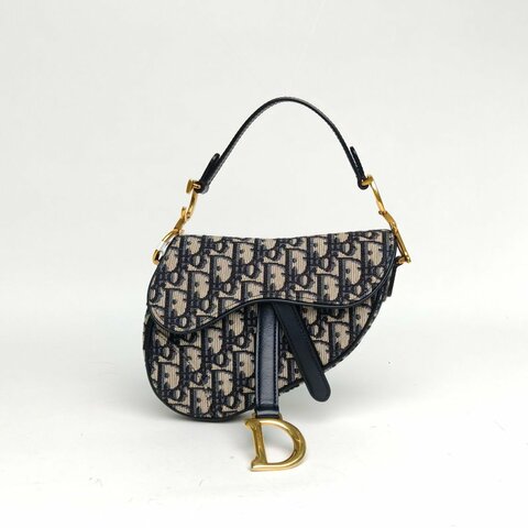 DIOR SADDLE馬鞍小號墨藍色帆布金扣2020Oblique印花肩背包