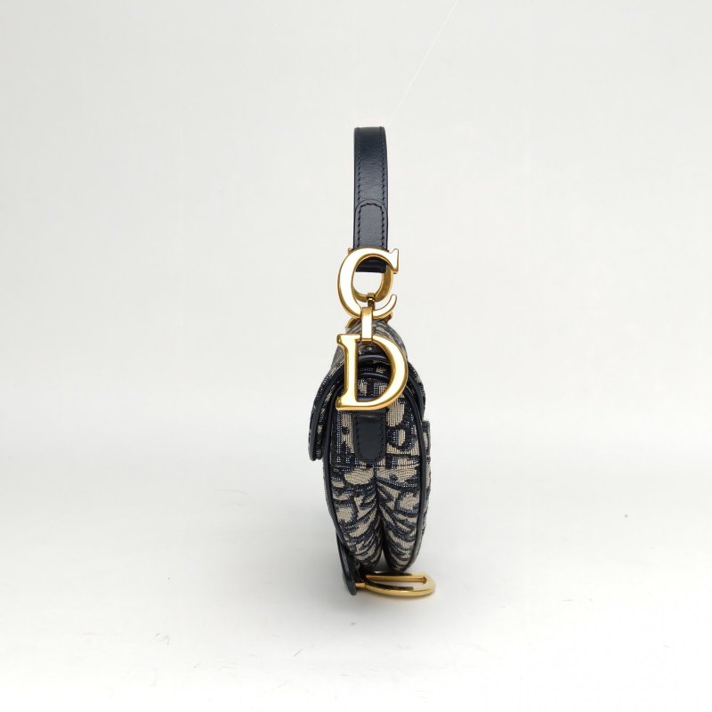 DIOR SADDLE馬鞍小號墨藍色帆布金扣2020Oblique印花肩背包-1