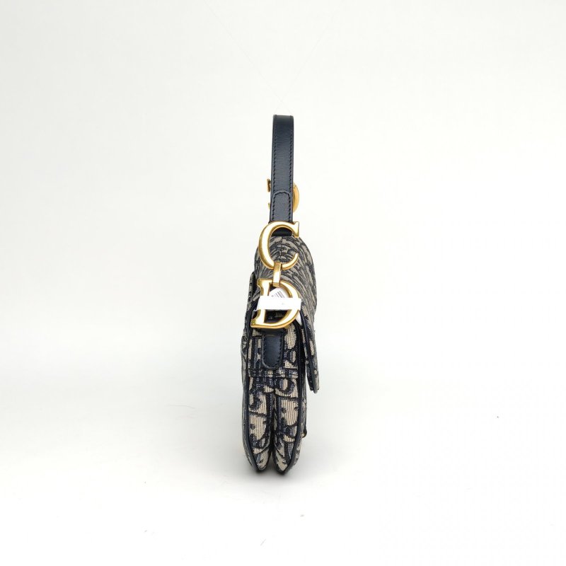 DIOR SADDLE馬鞍小號墨藍色帆布金扣2020Oblique印花肩背包-3
