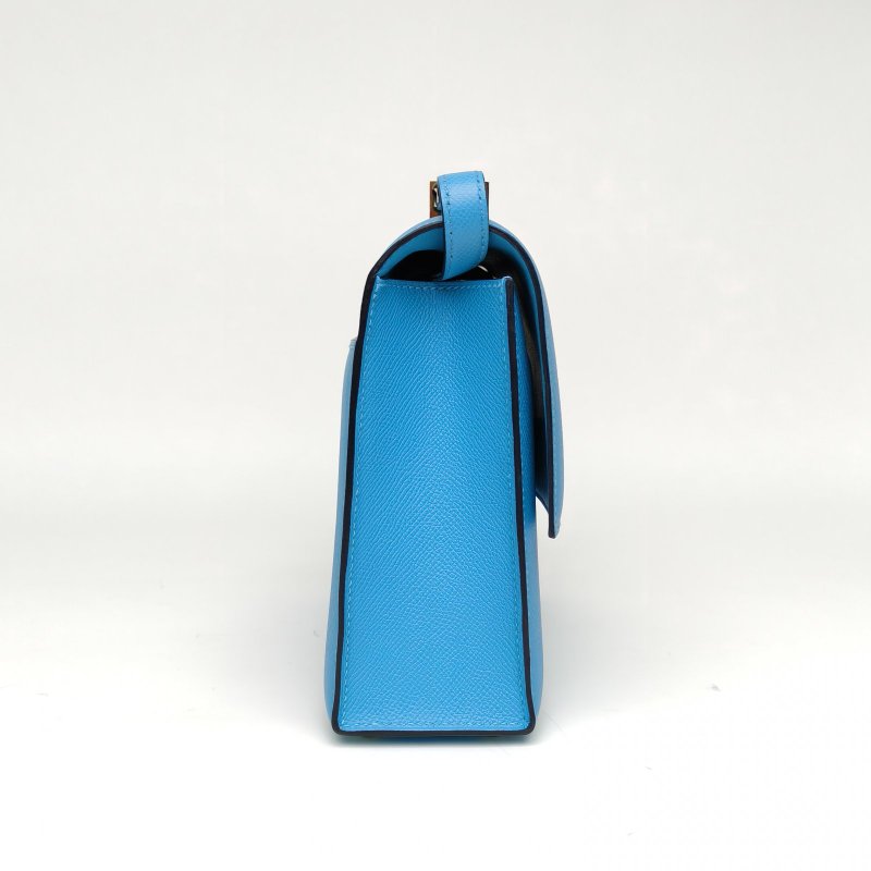 HERMES Verrou手槍包23北方藍Epsom皮Y刻金扣肩背包-3