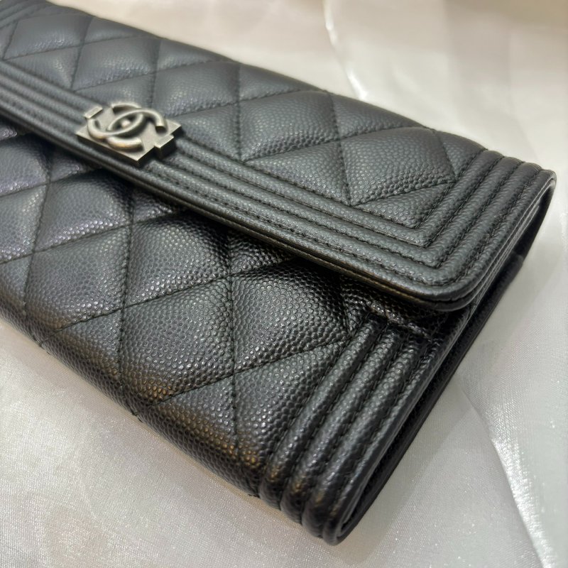 CHANEL Boy 經典荔枝紋牛皮銀釦長夾(保卡款)-2