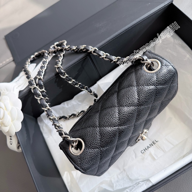CHANEL 方胖黑銀絕版荔枝🍩CF Mini 17cm Black-3
