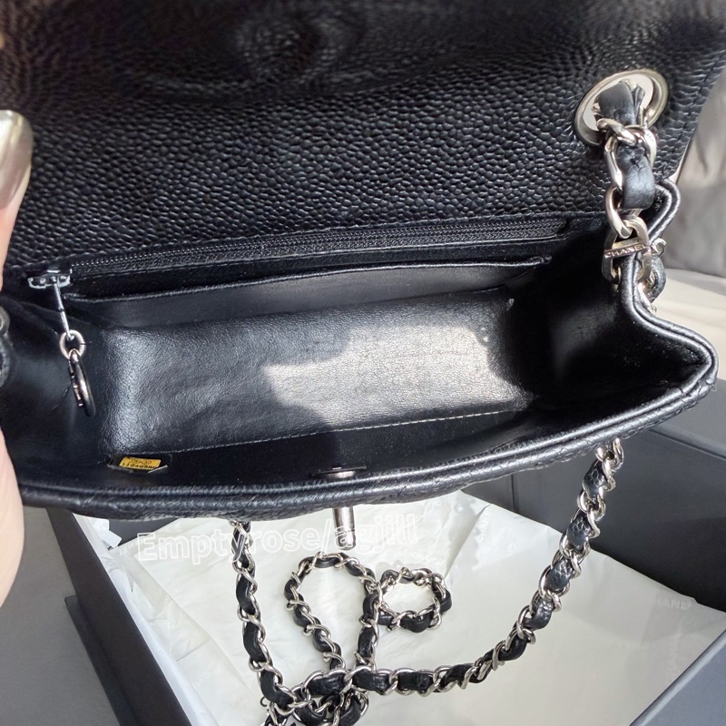 CHANEL 方胖黑銀絕版荔枝🍩CF Mini 17cm Black-6