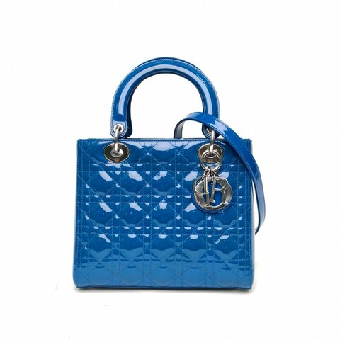 DIOR Lady戴妃包五格藍色漆皮銀扣2015肩背包