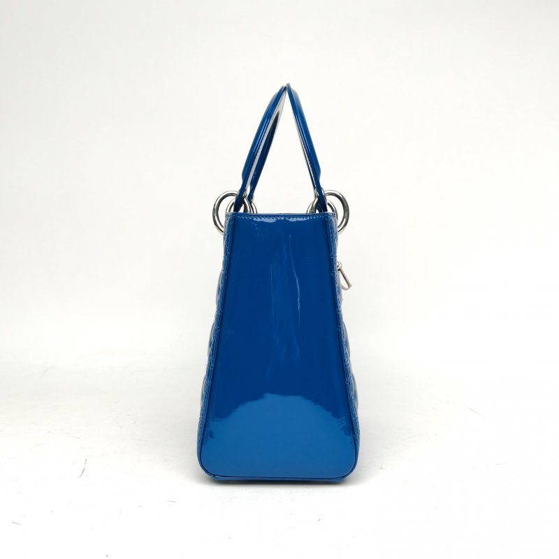 DIOR Lady戴妃包五格藍色漆皮銀扣2015肩背包-3