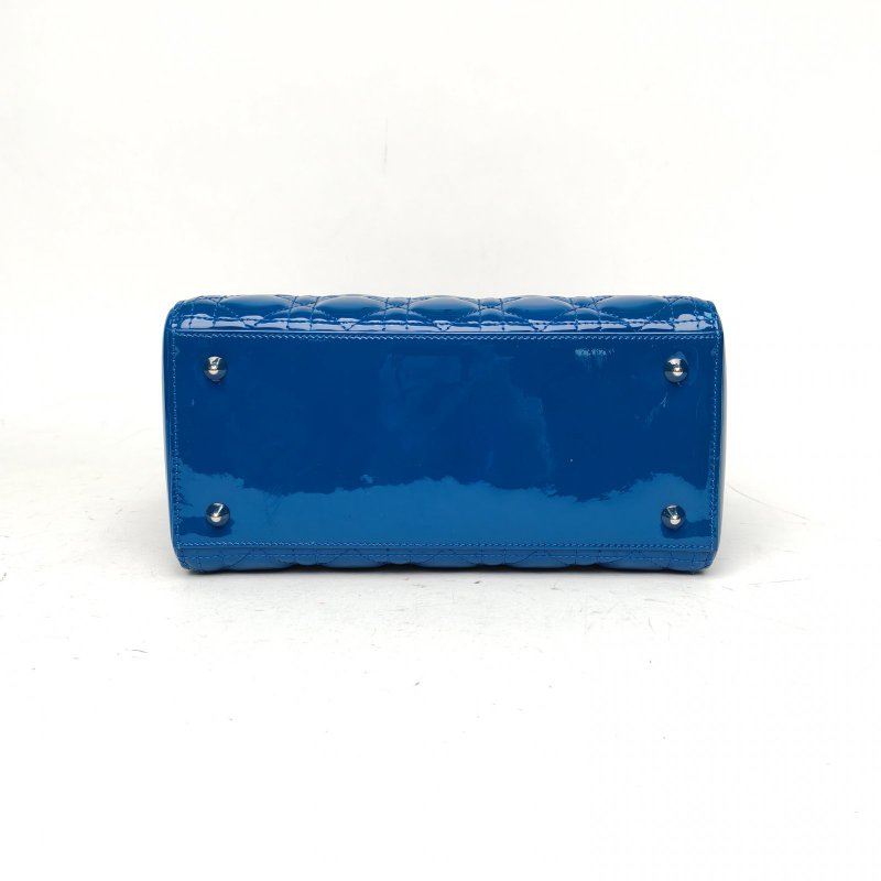 DIOR Lady戴妃包五格藍色漆皮銀扣2015肩背包-4