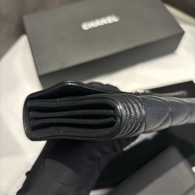 Chanel leboy錢包長款錢夾 黑銀荔枝牛皮 99新配件塵袋 盒子-2