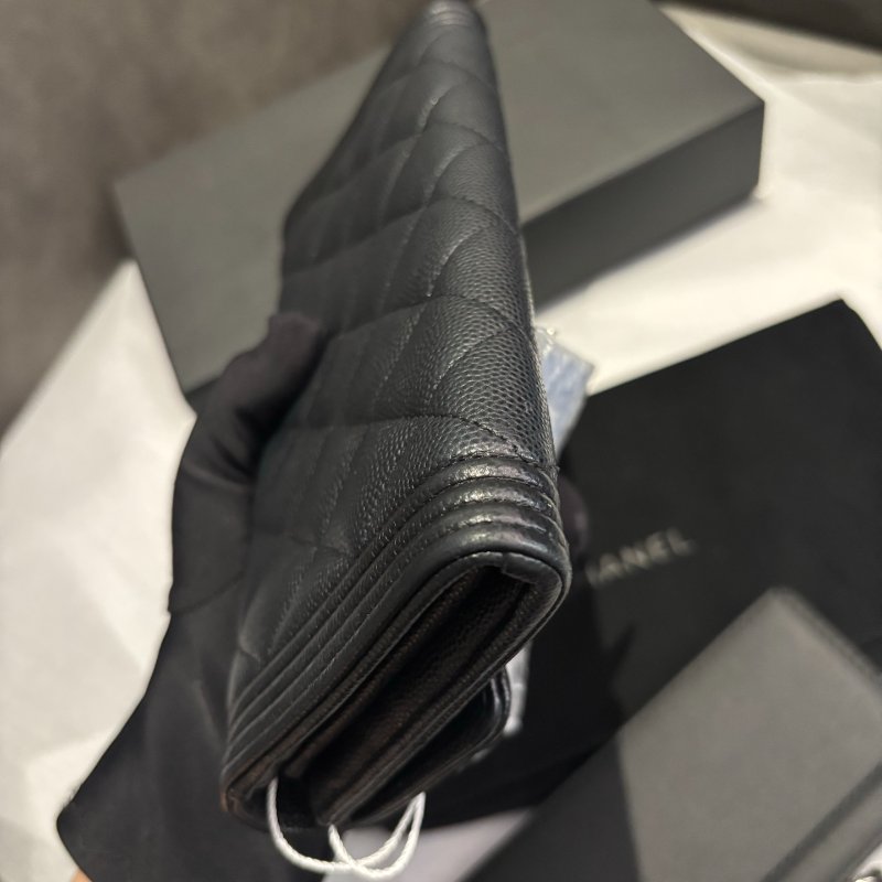 Chanel leboy錢包長款錢夾 黑銀荔枝牛皮 99新配件塵袋 盒子-3