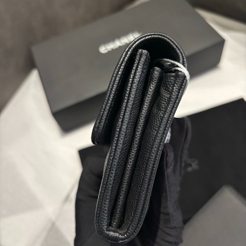 Chanel leboy錢包長款錢夾 黑銀荔枝牛皮 99新配件塵袋 盒子-4