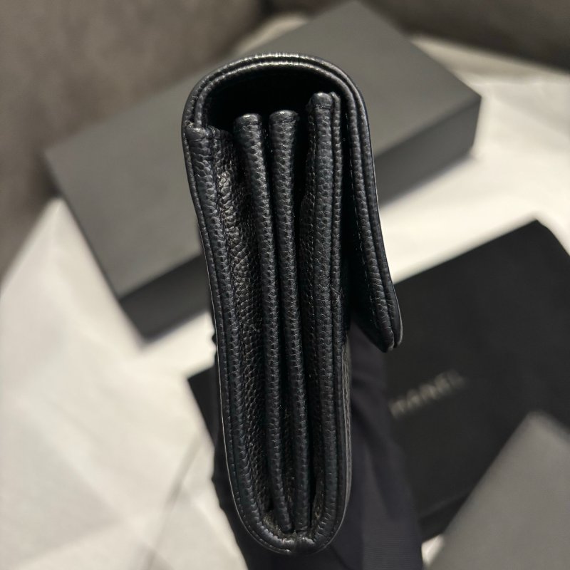 Chanel leboy錢包長款錢夾 黑銀荔枝牛皮 99新配件塵袋 盒子-5