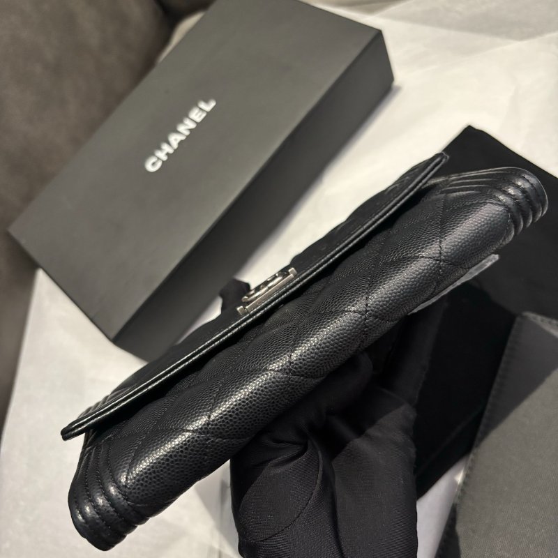 Chanel leboy錢包長款錢夾 黑銀荔枝牛皮 99新配件塵袋 盒子-6