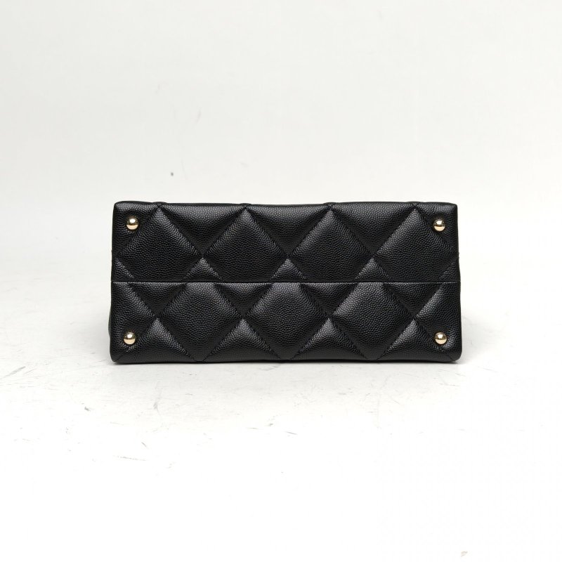 CHANEL 24Pkelly盒子包黑色荔枝牛皮晶片淺金扣肩背包-4