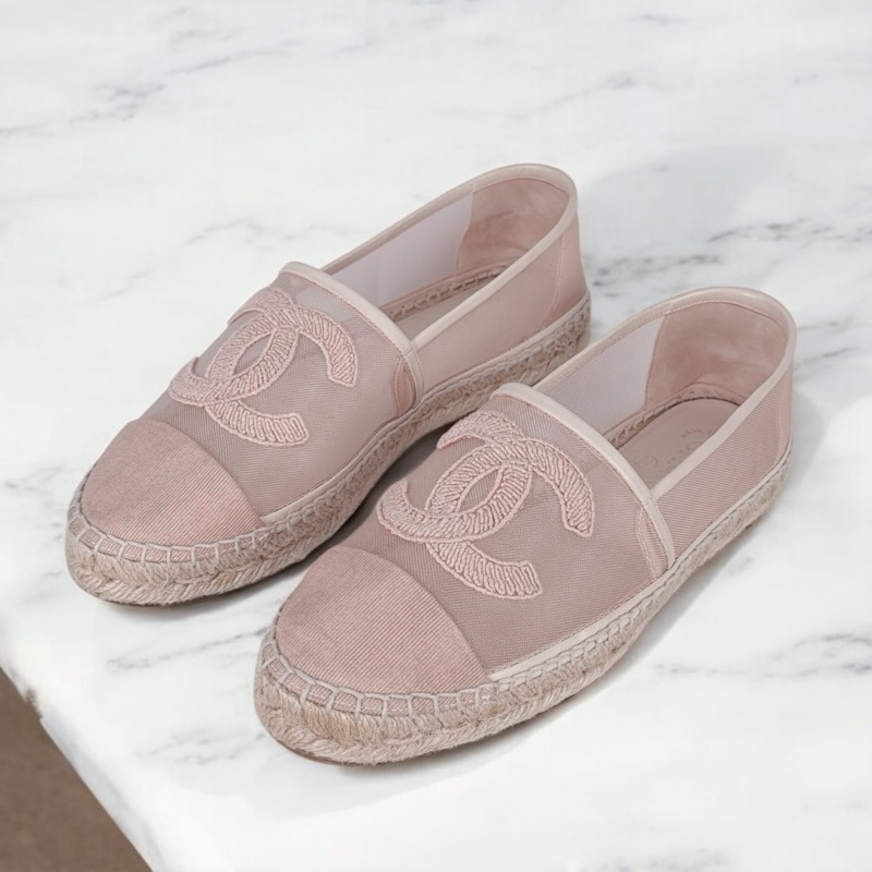 莉亞精品♡ Chanel 粉色漁夫草編鞋 #39 二手-0