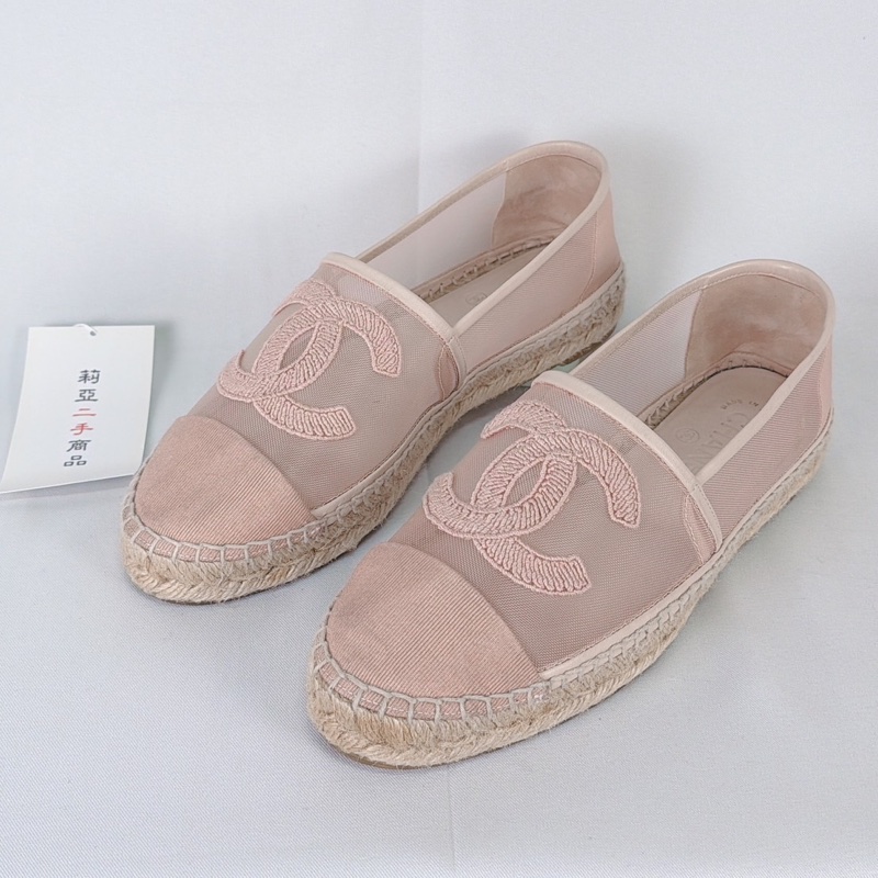 莉亞精品♡ Chanel 粉色漁夫草編鞋 #39 二手-1