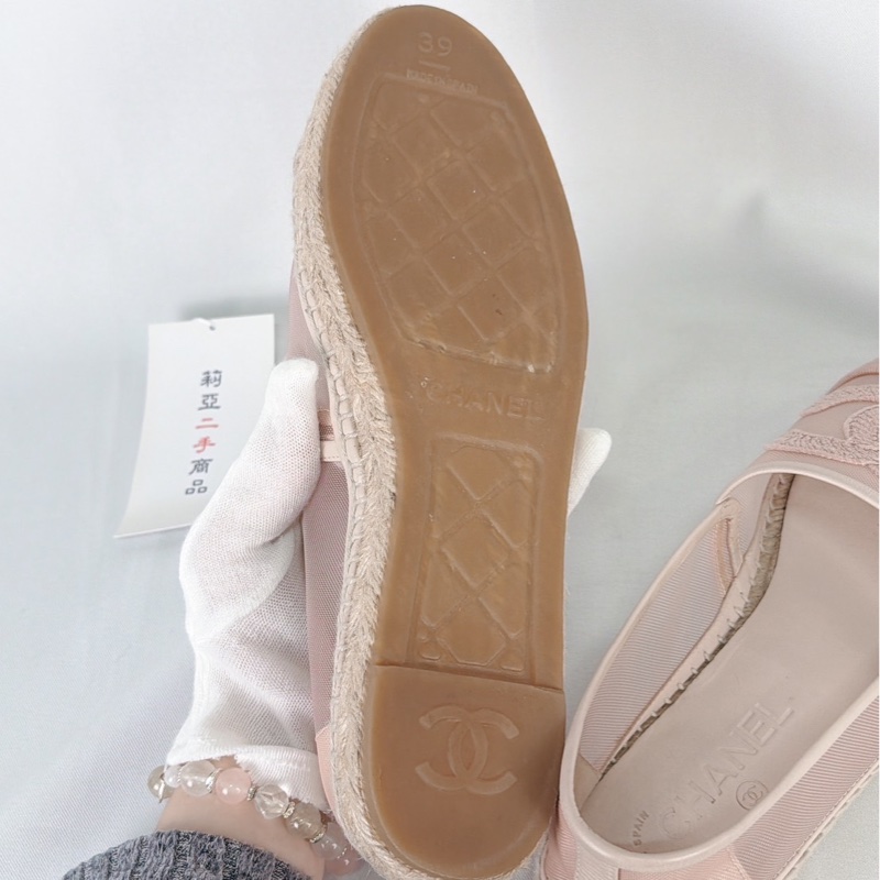 莉亞精品♡ Chanel 粉色漁夫草編鞋 #39 二手-2