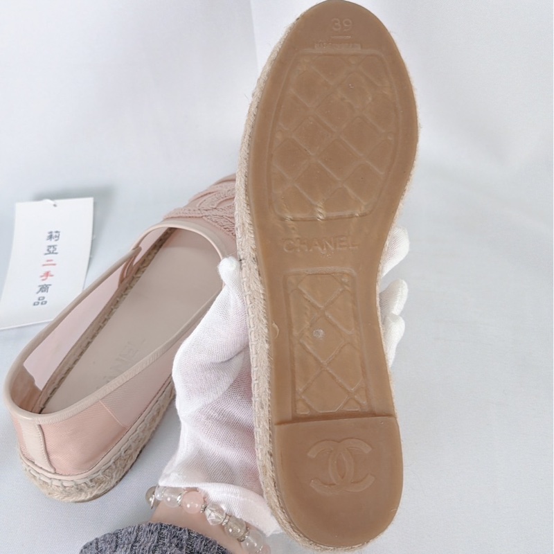 莉亞精品♡ Chanel 粉色漁夫草編鞋 #39 二手-3