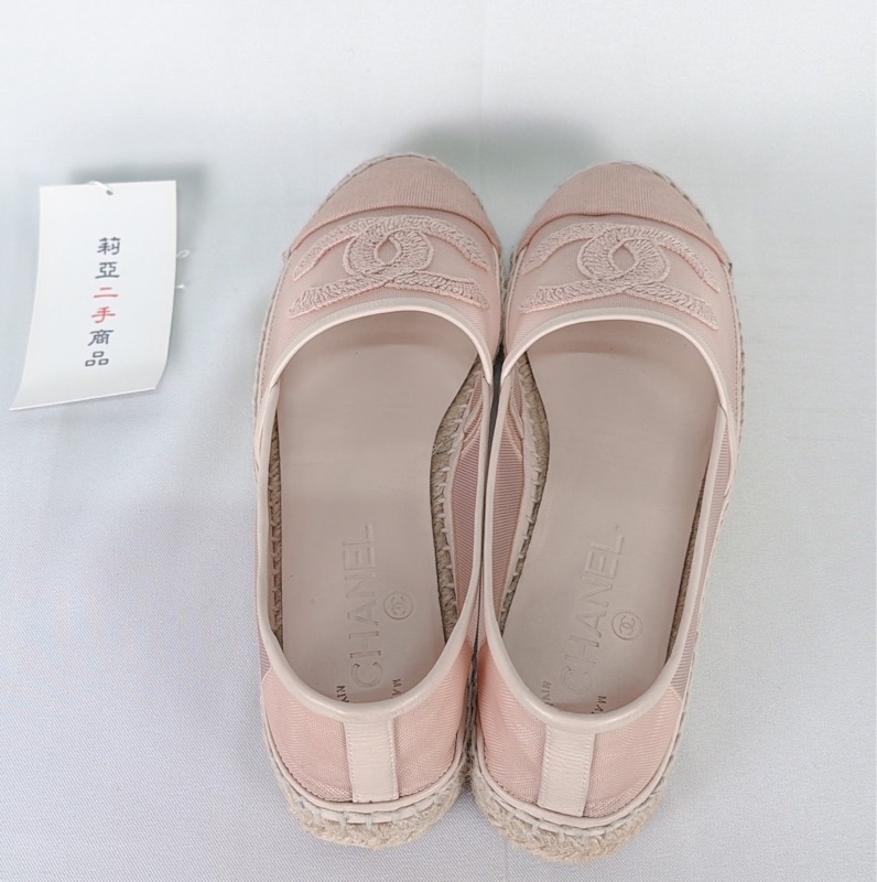 莉亞精品♡ Chanel 粉色漁夫草編鞋 #39 二手-4