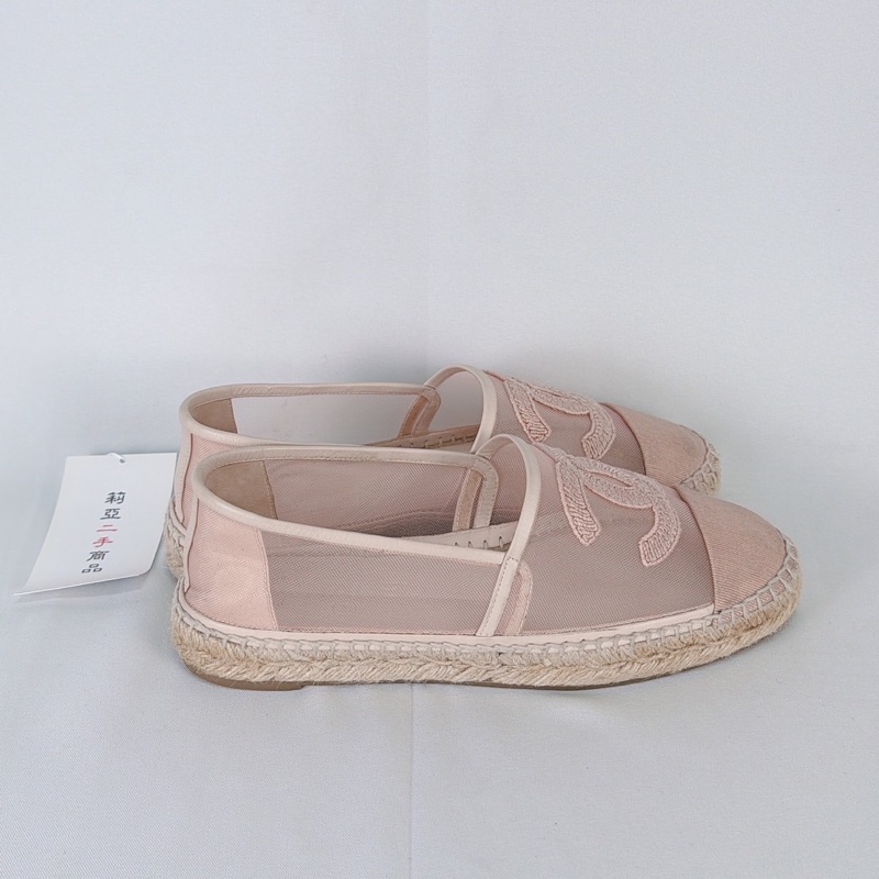 莉亞精品♡ Chanel 粉色漁夫草編鞋 #39 二手-5
