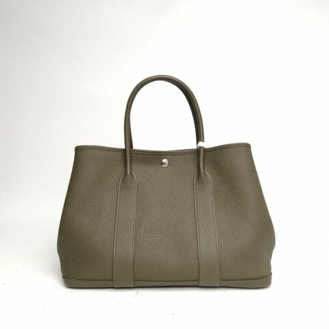 HERMES GardenParty花園包36灰綠色NEGONA皮Y刻銀扣肩背包