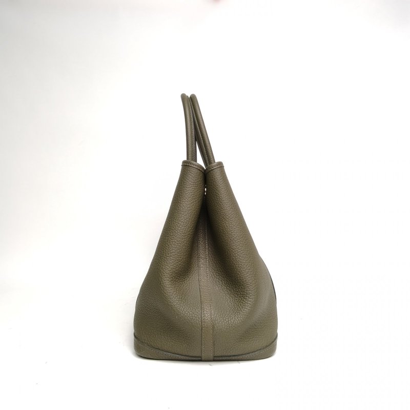 HERMES GardenParty花園包36灰綠色NEGONA皮Y刻銀扣肩背包-1