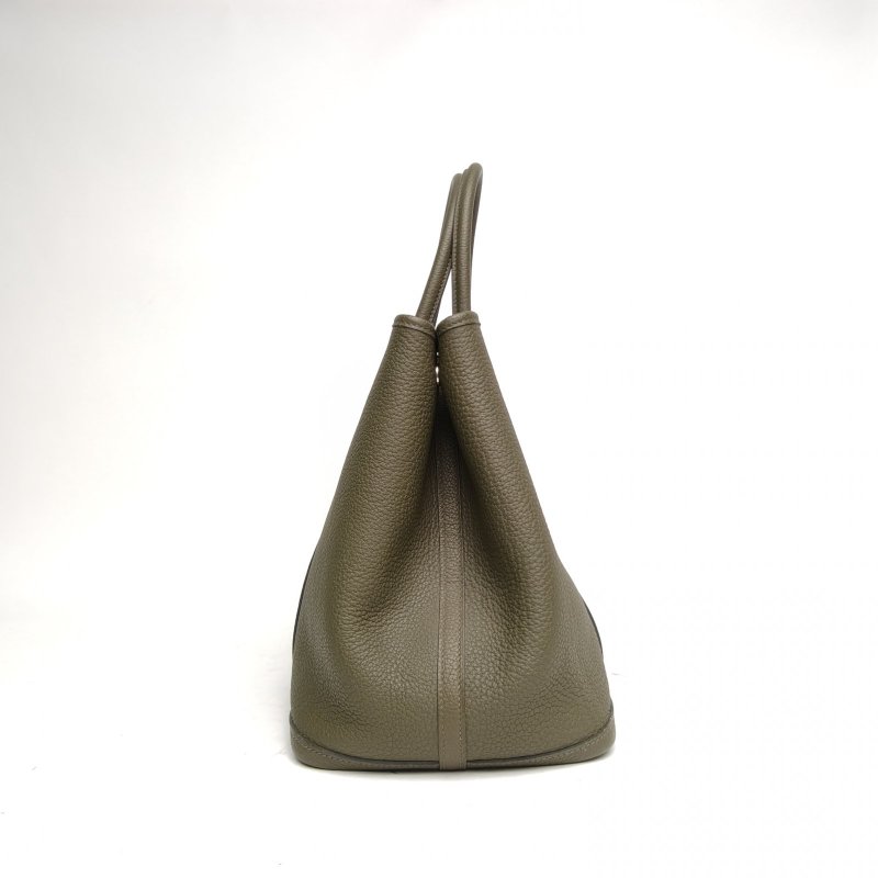 HERMES GardenParty花園包36灰綠色NEGONA皮Y刻銀扣肩背包-3