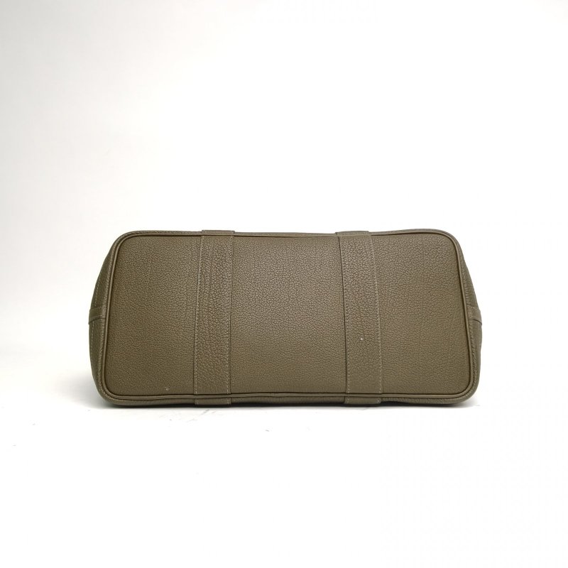 HERMES GardenParty花園包36灰綠色NEGONA皮Y刻銀扣肩背包-4