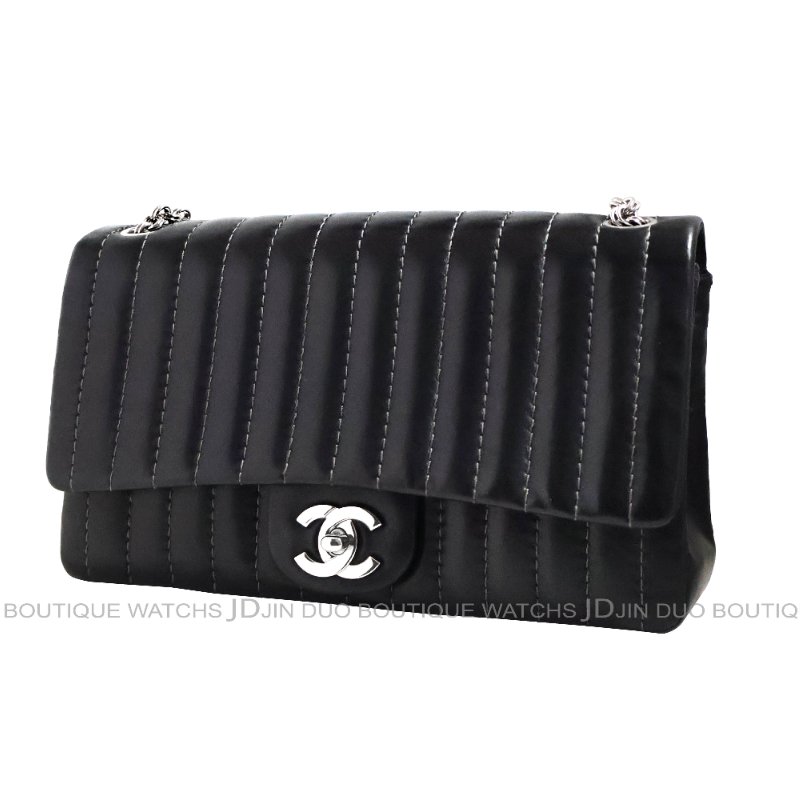 金鐸精品~2517 CHANEL香奈兒A32383黑色小羊皮垂直絎縫銀鍊肩背包-3