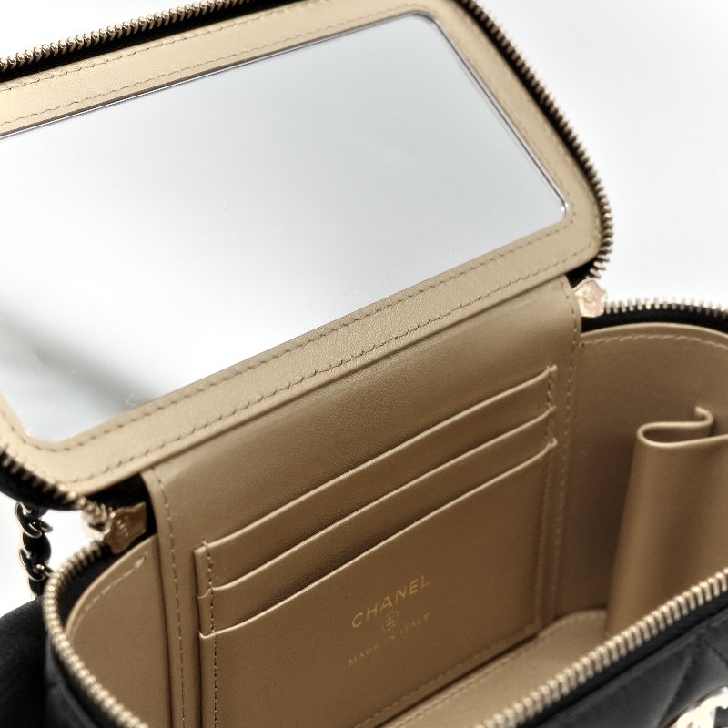 Chanel 香奈兒 Mini Square Pearl Crush 方胖子 黑色 羊皮小足球 斜背鏈帶包-8