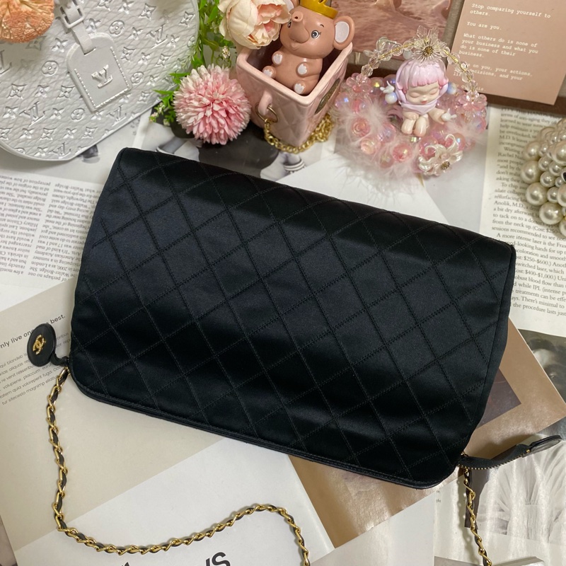 𝙲𝕙𝕒𝕟𝕖𝕝 手拿包鏈條包緞面小牛皮 稀有絕版🏅-6