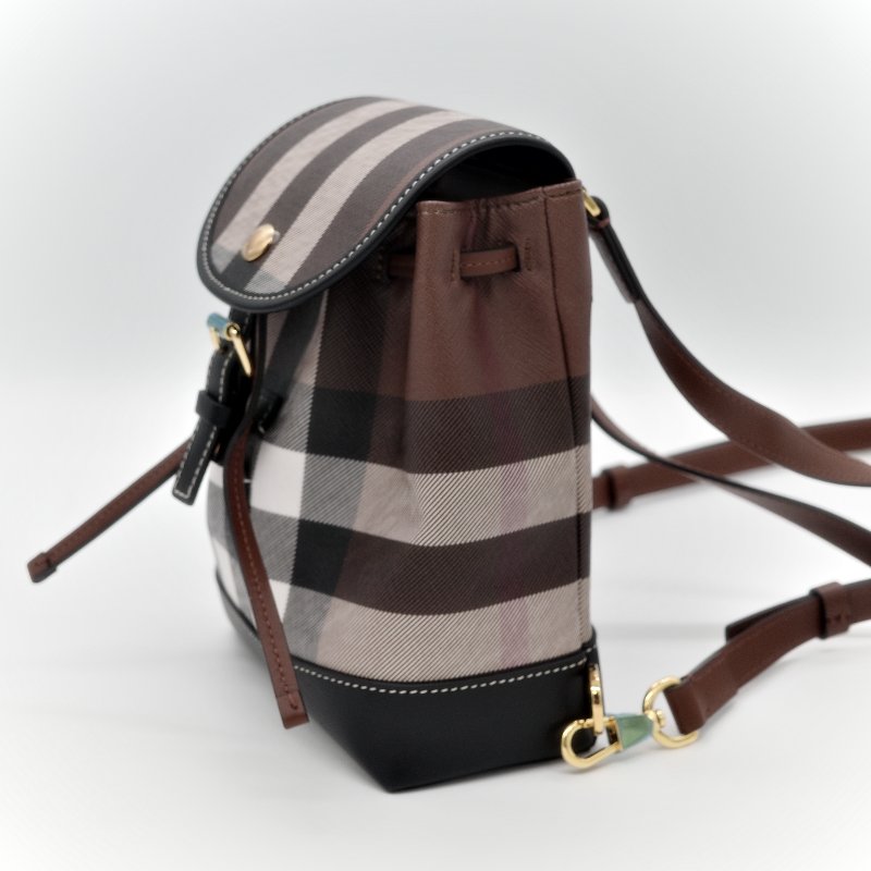 BURBERRY 巴寶莉 經典格紋帆布拼皮革單扣迷你後背包-3