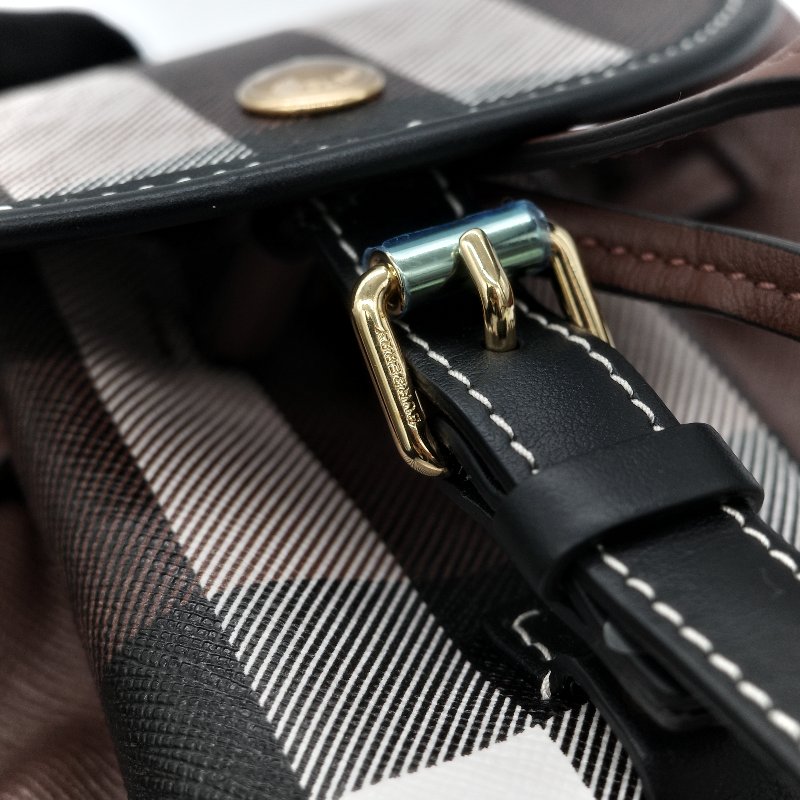 BURBERRY 巴寶莉 經典格紋帆布拼皮革單扣迷你後背包-5