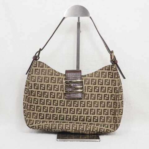 FENDI Vintage Zucchino Hobo Shoulder Bag 經典菸草棕色配深啡皮革