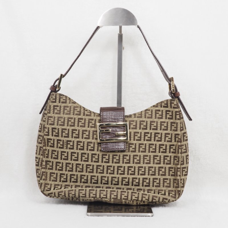 FENDI Vintage Zucchino Hobo Shoulder Bag 經典菸草棕色配深啡皮革-0