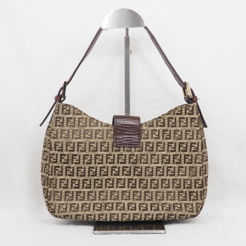 FENDI Vintage Zucchino Hobo Shoulder Bag 經典菸草棕色配深啡皮革-1
