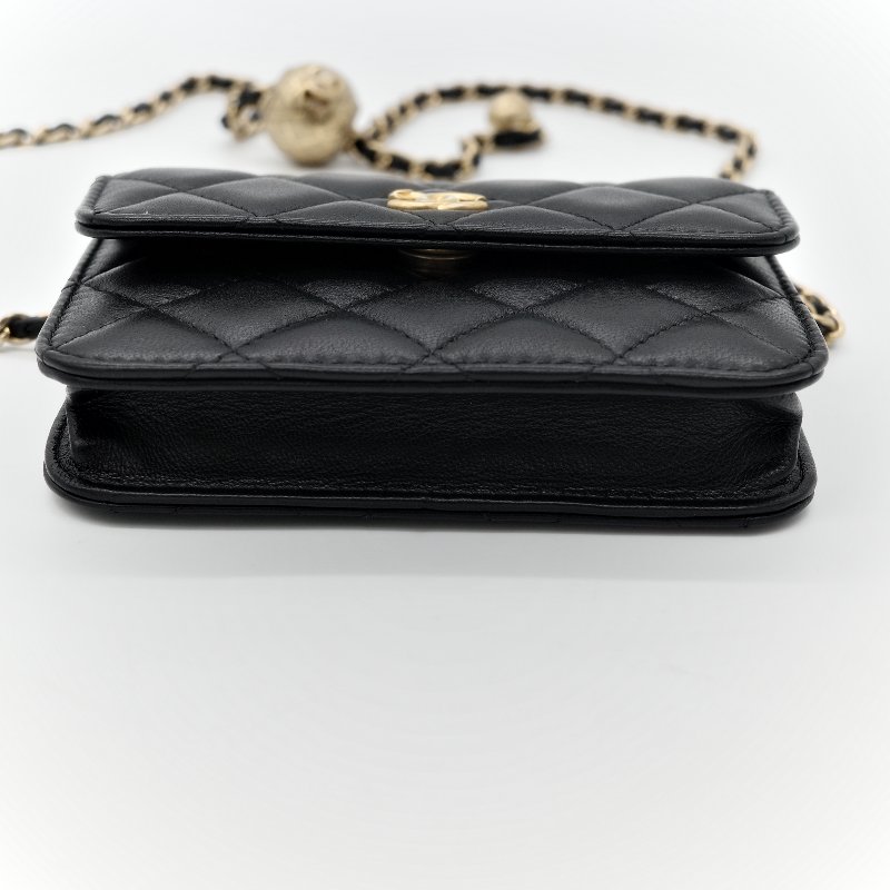 Chanel 香奈兒 黑色羊皮 金球 鏈條 腰包-3