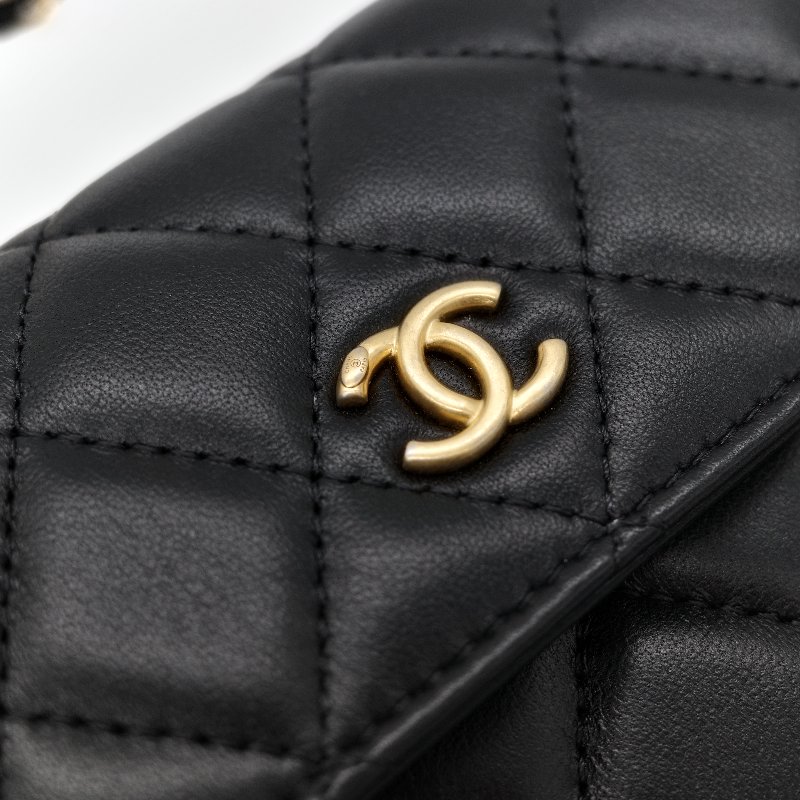 Chanel 香奈兒 黑色羊皮 金球 鏈條 腰包-4