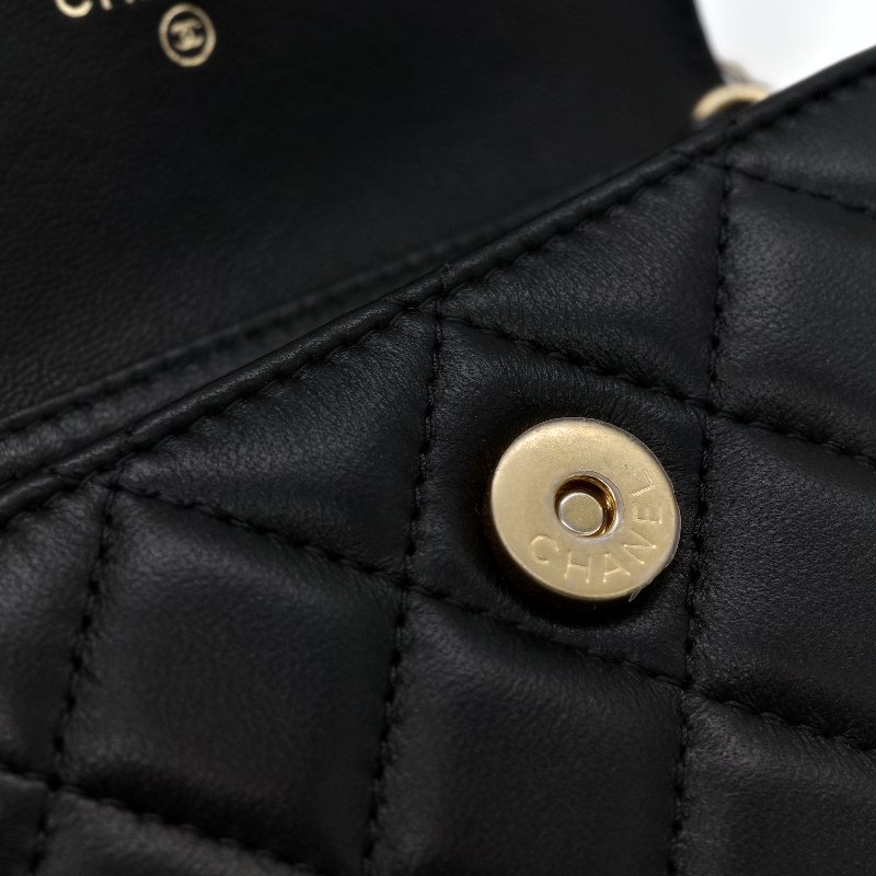 Chanel 香奈兒 黑色羊皮 金球 鏈條 腰包-7