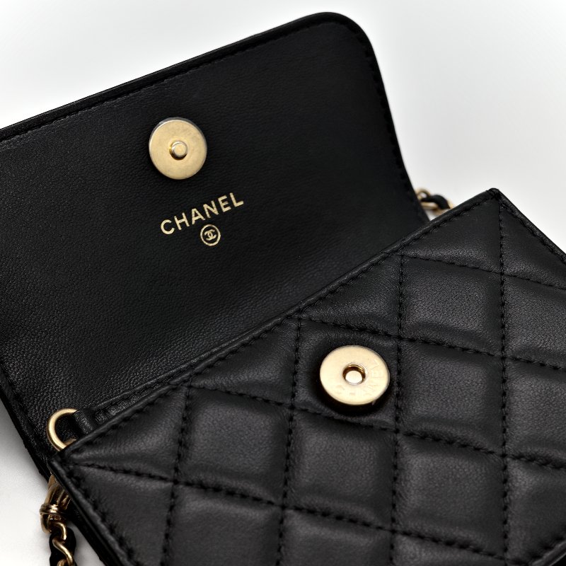 Chanel 香奈兒 黑色羊皮 金球 鏈條 腰包-8