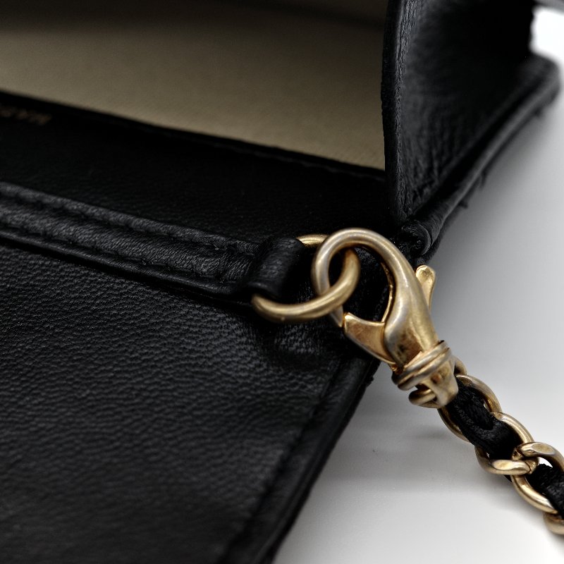 Chanel 香奈兒 黑色羊皮 金球 鏈條 腰包-9