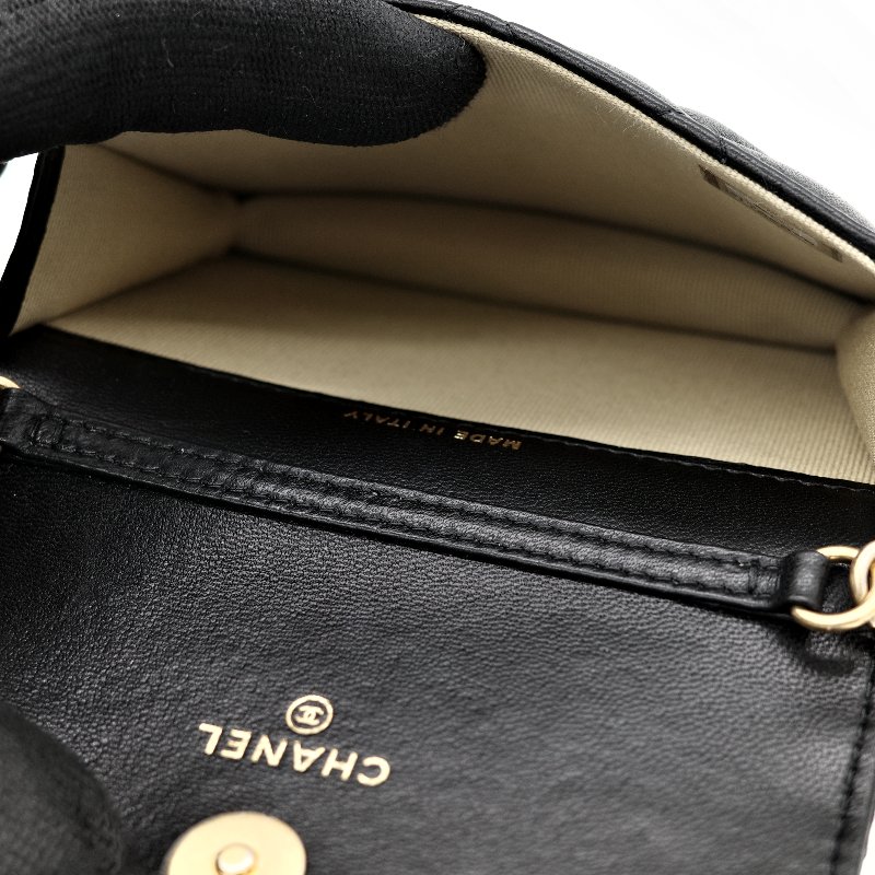 Chanel 香奈兒 黑色羊皮 金球 鏈條 腰包-10