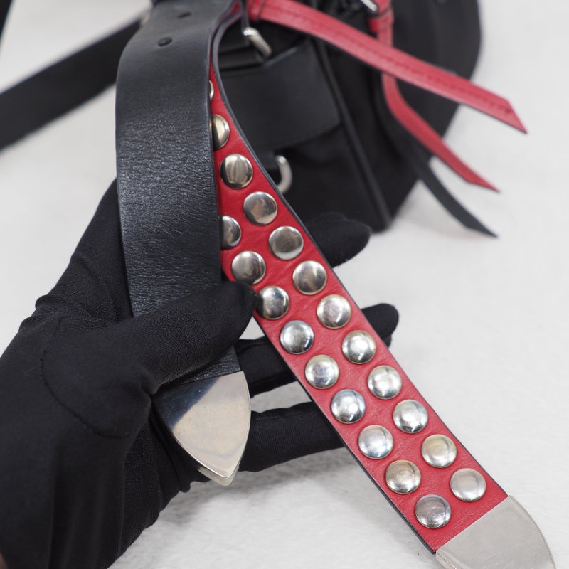 PRADA Tessuto Nylon Studded New Vela 尼龍拼皮革飾釘相機包-19