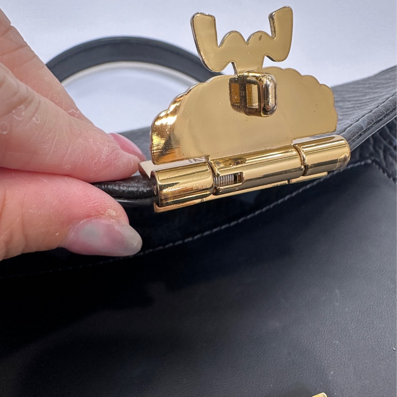 MCM 黑牛皮滿版logo雙層手提斜背包-14