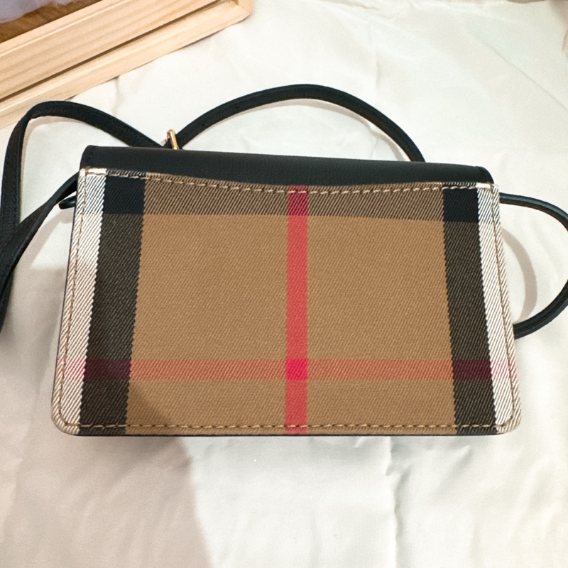 BURBERRY 巴寶莉 棉麻格紋拚皮革可拆手拿WOC斜背包(卡其x黑)-6