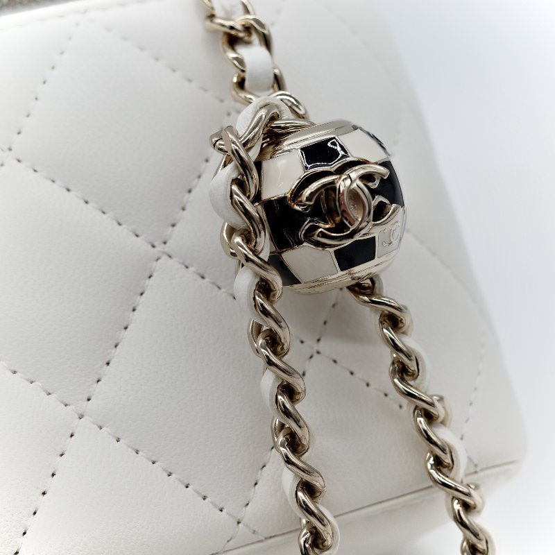 Chanel 香奈兒 白色 羊皮 足球鏈條包-13