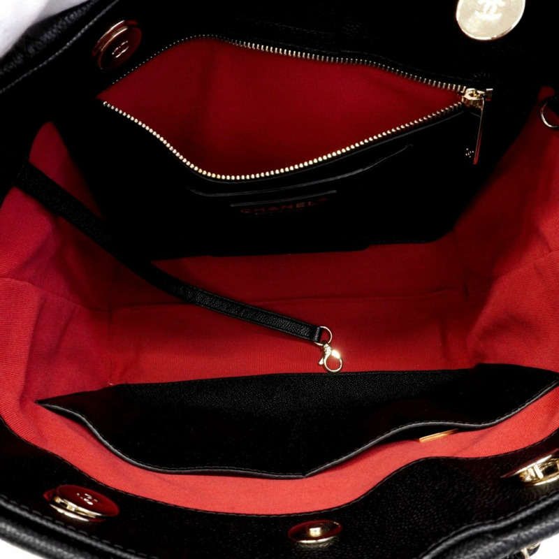 香奈兒絎縫鏈條手提包，魚子醬紋皮革，黑色/香檳色，女士-3