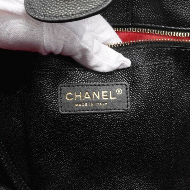 香奈兒絎縫鏈條手提包，魚子醬紋皮革，黑色/香檳色，女士-4