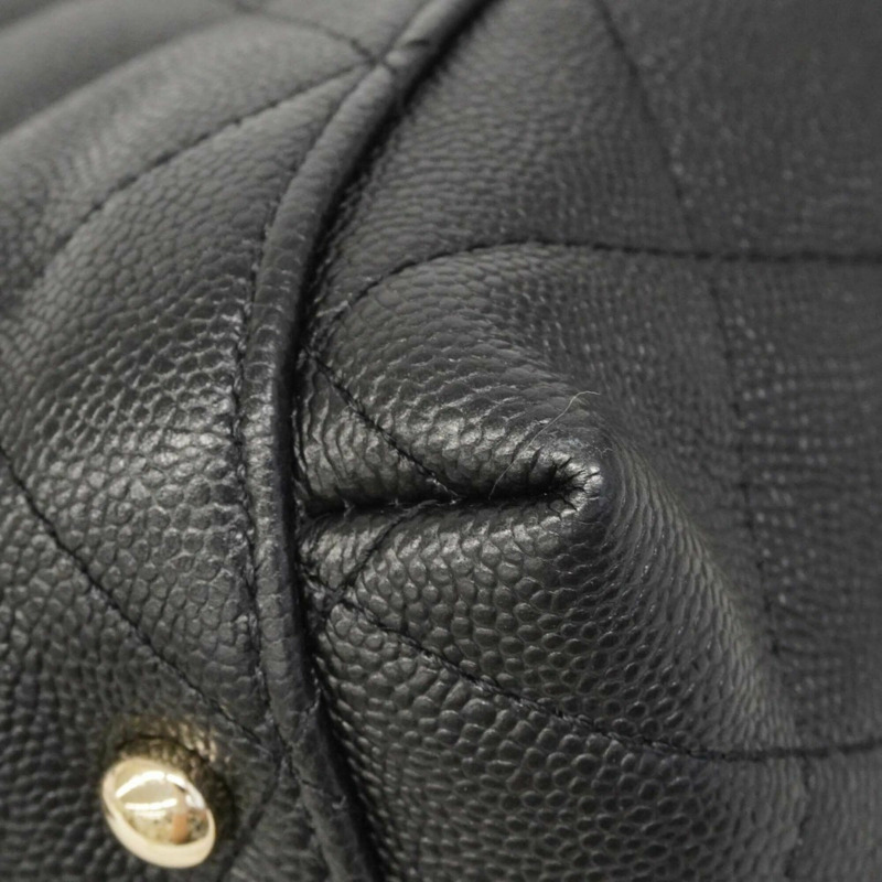 香奈兒絎縫鏈條手提包，魚子醬紋皮革，黑色/香檳色，女士-5